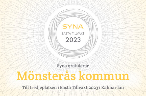 Syna gratulerar Mönsterås kommun till tredjeplatsen i Bästa Tillväxt 2023 i Kalmar län