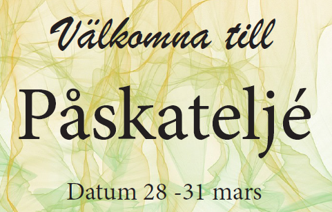 Välkomna till Påskateljé 28-31 mars, grön bakgrund.