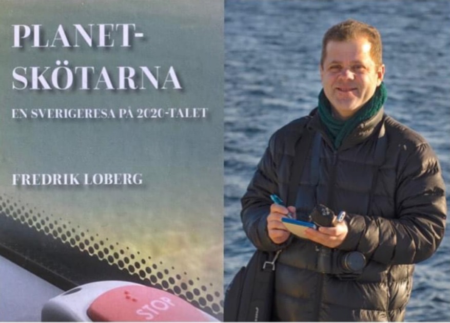 Författaren Fredrik Loberg och hans bok Planetskötarna.