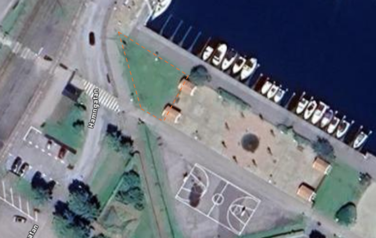 Bild som visar avspärrat område i hamnen under byggtiden