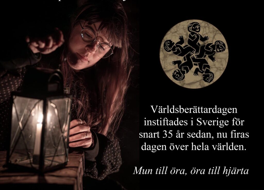 Ellen Sjömålen med en ljuslykta i mörkret