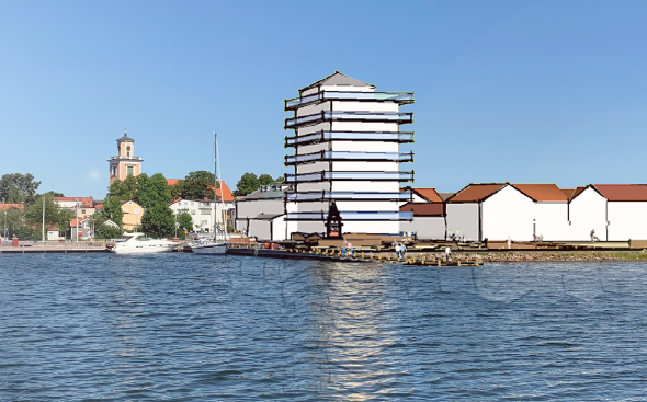 Illustration. Foto med ritning som visar hur planområdet kan se ut när det är klart.