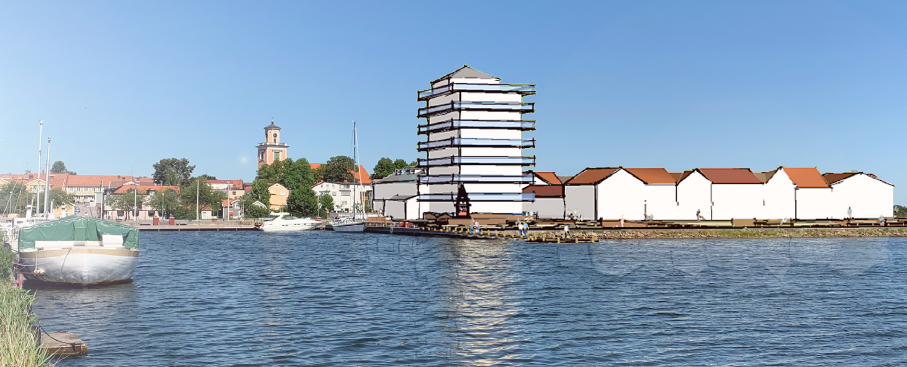 Illustration. Foto med ritning som visar hur planområdet kan se ut när det är klart.